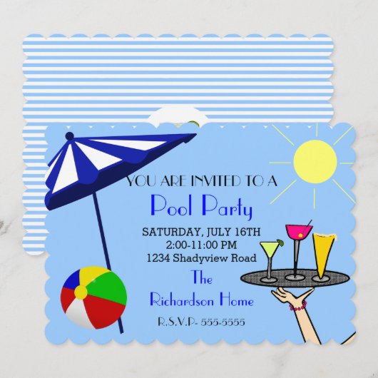 Cocktail Pool Party Kaart (Voorkant / Achterkant)