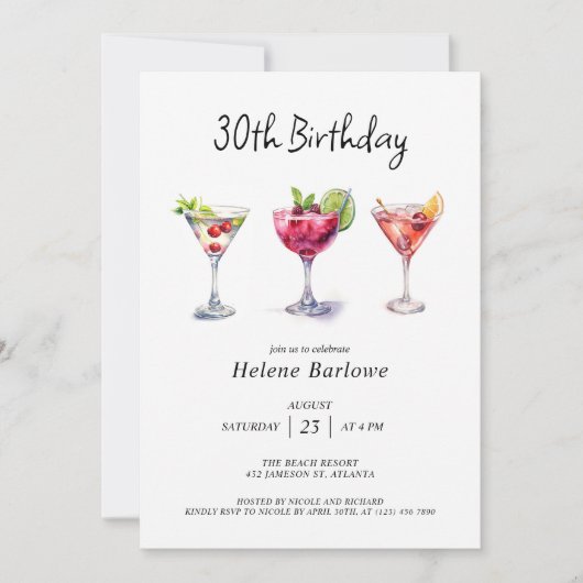 Cocktail Pool Party Verjaardag Kaart (Voorkant)