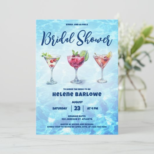 Cocktail Pool Party Vrijgezellenfeest Kaart (Staand voorkant)