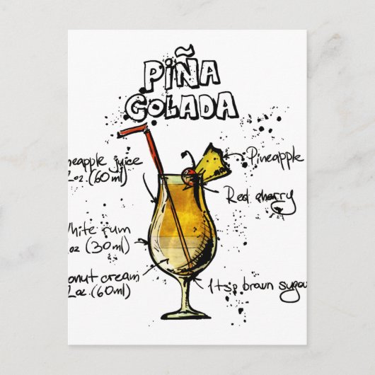 Cocktail Recipe Pina Colada Briefkaart (Voorkant)