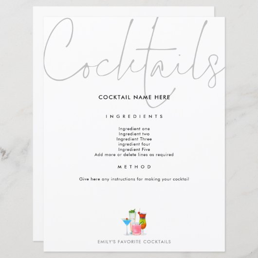 Cocktail Recipe voor Multomap Page Future Mrs. (Voorkant / Achterkant)
