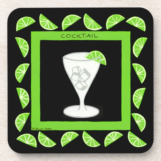 Cocktail Retro Drink Art Green Limds on Black Bier Onderzetter (Voorkant)