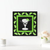 Cocktail Retro Drink groene limieten op zwart Vierkante Klok (Huis)