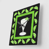 Cocktail Retro Drink groene limieten op zwart Vierkante Klok (Hoek)