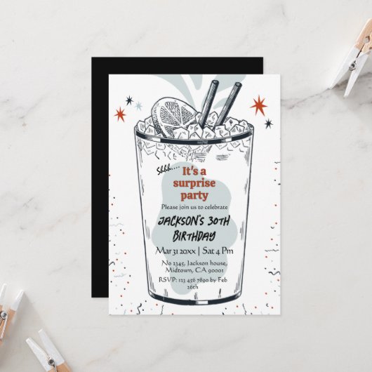 Cocktail retro drink thema 30e verrassing Verjaard Kaart (Voorkant / Achterkant in situ)