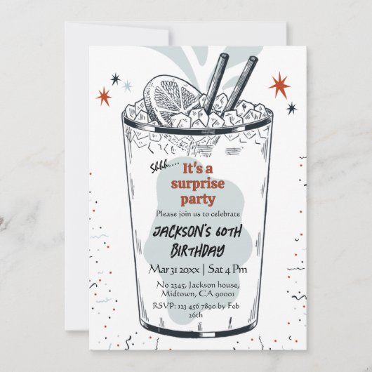 Cocktail retro drink thema 60e verrassing Verjaard Kaart (Voorkant)