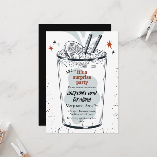 Cocktail retro drink thema 60e verrassing Verjaard Kaart (Voorkant / Achterkant in situ)