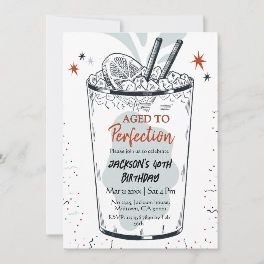 Cocktail retro drink thema eenvoudige 40e verjaard kaart (Voorkant)