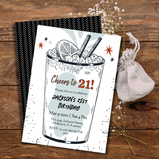 Cocktail retro drink thema stijlvolle 21e verjaard kaart