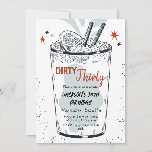 Cocktail retro drink thema stijlvolle 30e verjaard kaart (Voorkant)