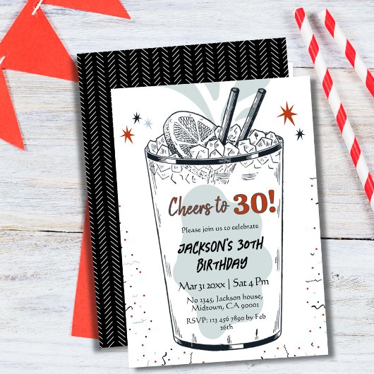 Cocktail retro drink thema stijlvolle 30e verjaard kaart
