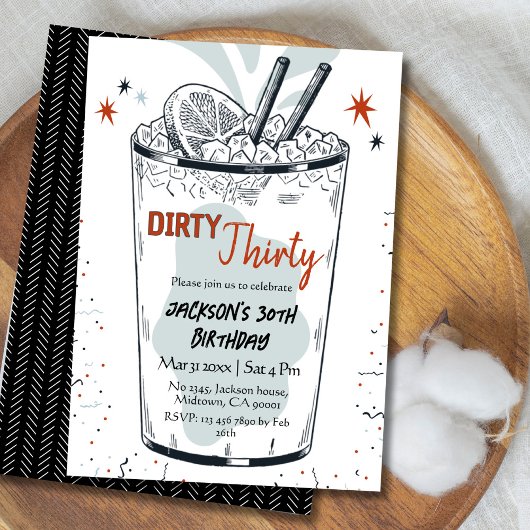 Cocktail retro drink thema stijlvolle 30e verjaard kaart