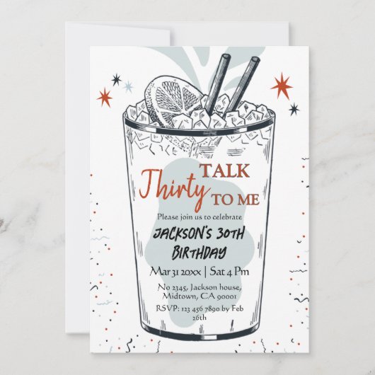 Cocktail retro drink thema stijlvolle 30e verjaard kaart (Voorkant)