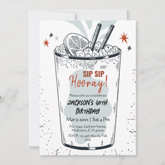 Cocktail retro drink thema stijlvolle 40e verjaard kaart (Voorkant)