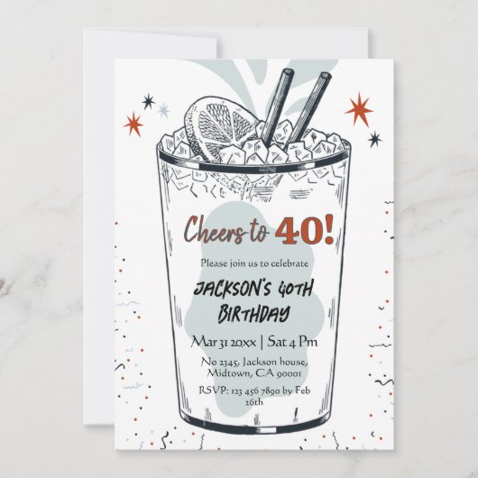 Cocktail retro drink thema stijlvolle 40e verjaard kaart (Voorkant)