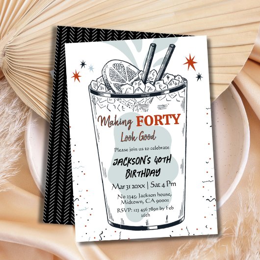Cocktail retro drink thema stijlvolle 40e verjaard kaart