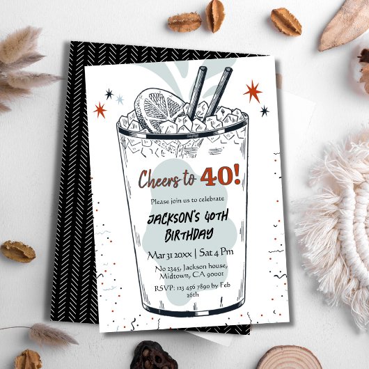 Cocktail retro drink thema stijlvolle 40e verjaard kaart