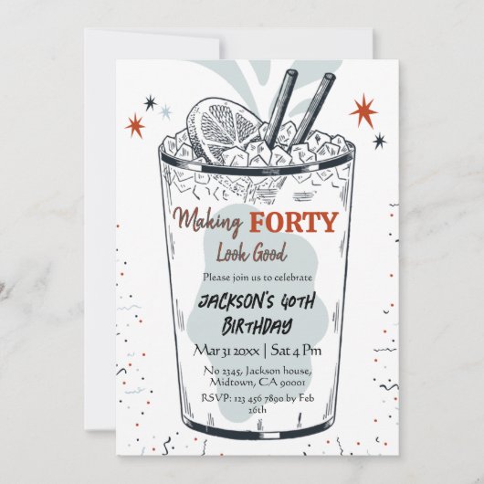 Cocktail retro drink thema stijlvolle 40e verjaard kaart (Voorkant)