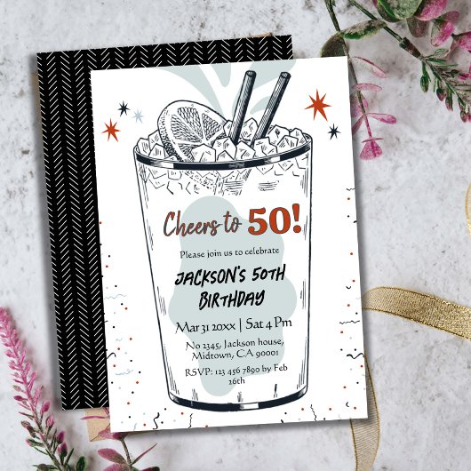 Cocktail retro drink thema stijlvolle 50ste verjaa kaart