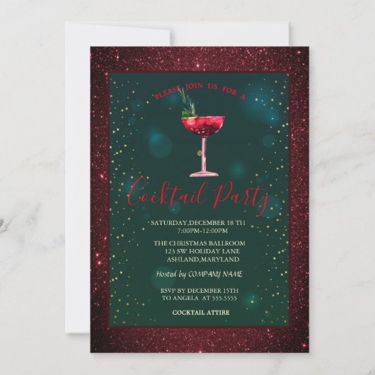 Cocktail, Rode Glitterende Sterren  Kaart (Voorkant)