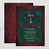 Cocktail, Rode Glitterende Sterren  Kaart (Voorkant / Achterkant)