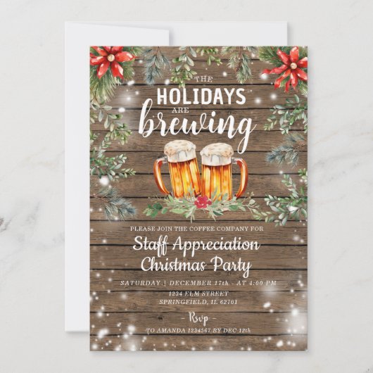 Cocktail Rustic Wood Kerstfeest voor het personeel Kaart (Voorkant)