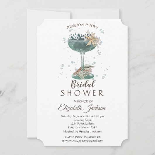 Cocktail Seashells Nautisch Vrijgezellenfeest Kaart (Voorkant)