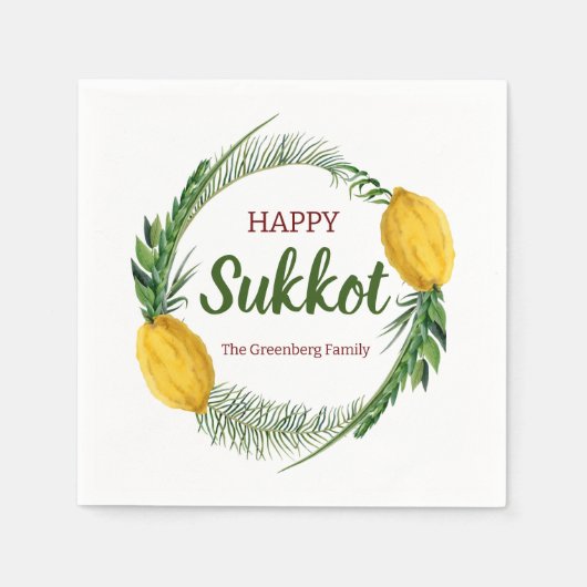 Cocktail servet Happy Sukkot Lulav gepersonaliseer (Voorkant)