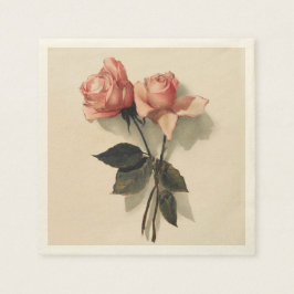 Cocktail servet papier met Roze Rozen