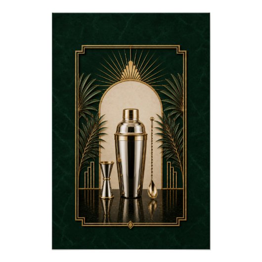 Cocktail Shaker Art Deco Poster | Bar Kunst (Voorkant)