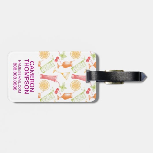 Cocktail Sketch Patroon | Monogram Bagagelabel (Achterkant horizontaal)
