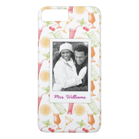 Cocktail Sketch Patroon | Monogram Case-Mate iPhone Case (Achterkant)