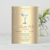 Cocktail Sneeuwvlokje Slingerlichtjes Goud Kerstm Kaart (Staand voorkant)