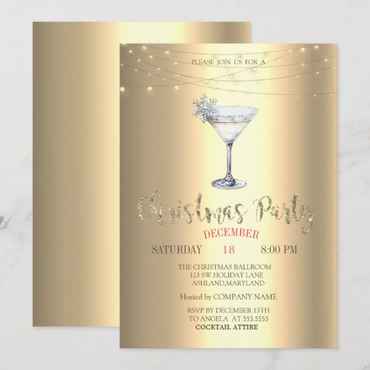  Cocktail Snowflake String Lights Gold Christmas  Kaart (Voorkant / Achterkant)