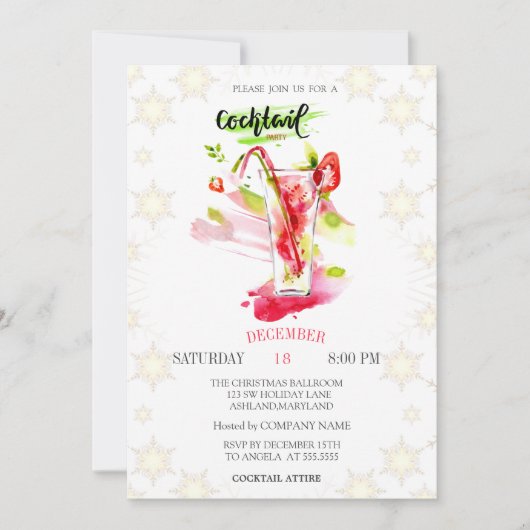 Cocktail Snowflakes kerstfeest Kaart (Voorkant)