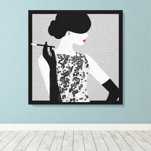 Cocktail Soiree Mode Silhouette Wall Art Canvas Afdruk (Insitu (Houten vloer))