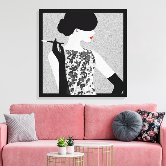 Cocktail Soiree Mode Silhouette Wall Art Canvas Afdruk (Insitu (Woonkamer))