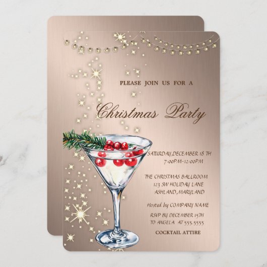 Cocktail, Sparkle, Lichten, Roos Goud Kerstfeest Kaart (Voorkant / Achterkant)