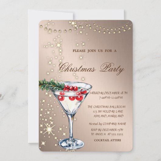 Cocktail,Sparkle,Lichten,Roze Goud Kerstfeest Kaart (Voorkant)