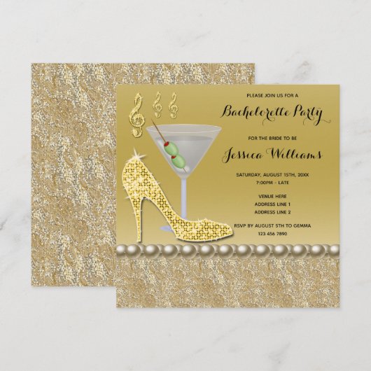 Cocktail & Stiletto Bachelorette-feest Kaart (Voorkant / Achterkant)