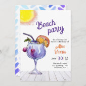 Cocktail strandfeest sweet 16 kaart (Voorkant / Achterkant)