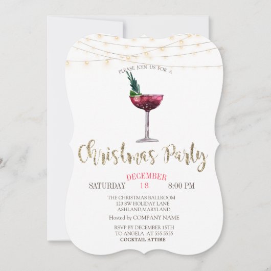 Cocktail, String Lights Gold-kerstbedrijf Kaart (Voorkant)
