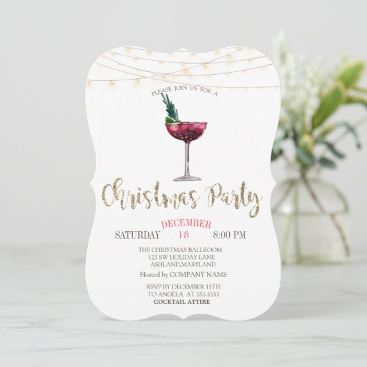 Cocktail, String Lights Gold-kerstbedrijf Kaart (Staand voorkant)