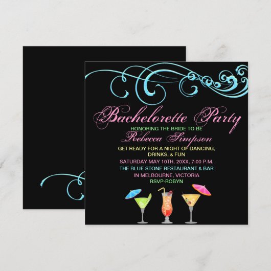 Cocktail Time Bachelorette Party Uitnodiging (Voorkant / Achterkant)
