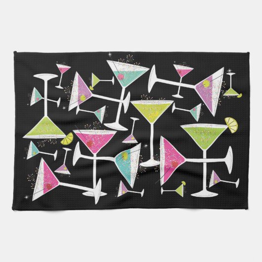 Cocktail Time Colorful Drinken in Martini Glasses Theedoek (Horizontaal)