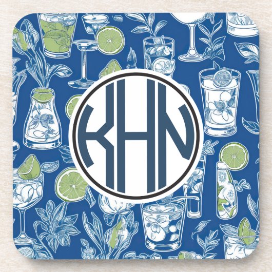Cocktail toile monogram onderzetters (Voorkant)