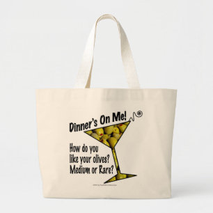 COCKTAIL TOTES Diner! Olijven? Medium of Rare? Grote Tote Bag