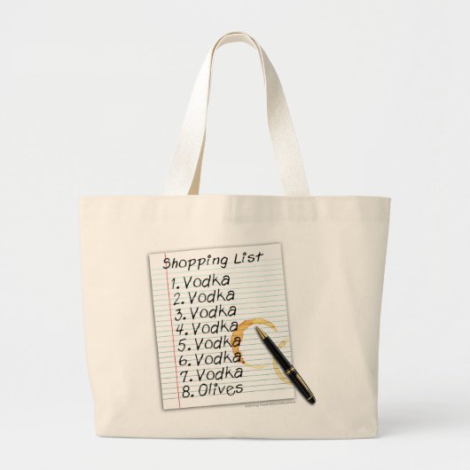 COCKTAIL TOTES, VODKA BOODSCHAPLIST GROTE TOTE BAG (Voorkant)