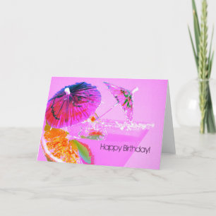 Cocktail umbrellas happy birthday card kaart