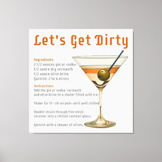 Cocktail uur Laten we vies Martini recept Canvas Afdruk (Voorkant)